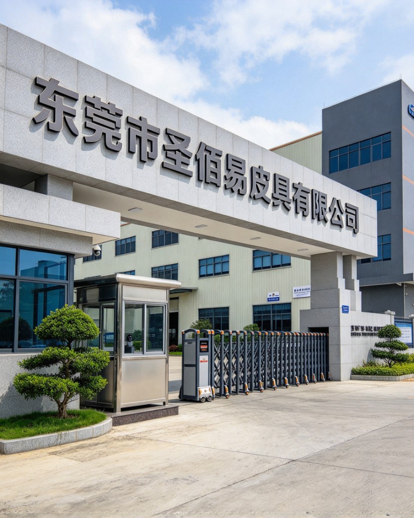 The entrance of Dongguan Shengbaiyi Leather Co., Ltd., a pet bag factory